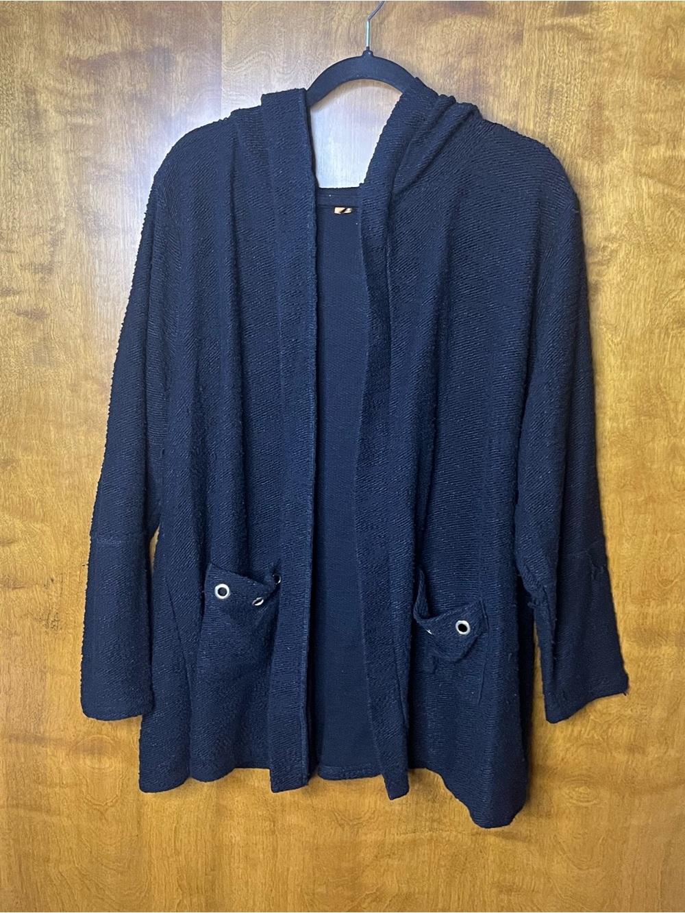 Belldini Hooded Open Cardigan Women’s 3X Black Textured Knit Plus Size